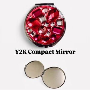 Y2K Vintage Pink Jewel Covered Compact Travel Mirror